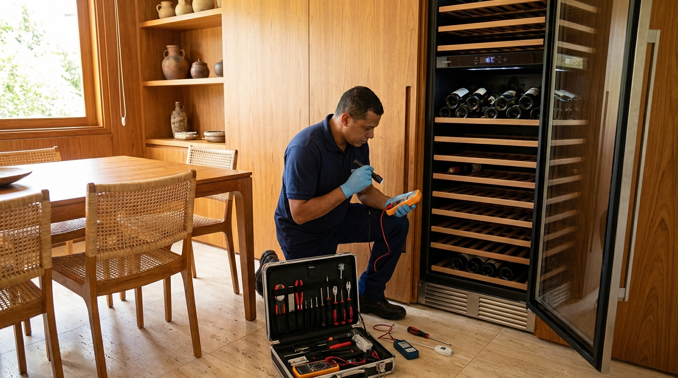 Troca de termostato de adega climatizada em atendimento técnico em Limeira‑SP