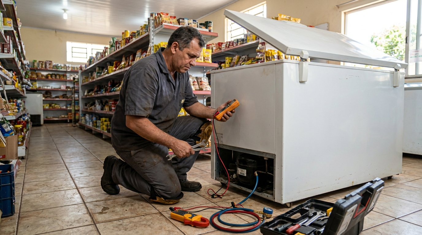 Troca de termostato de freezer em atendimento técnico em Limeira‑SP